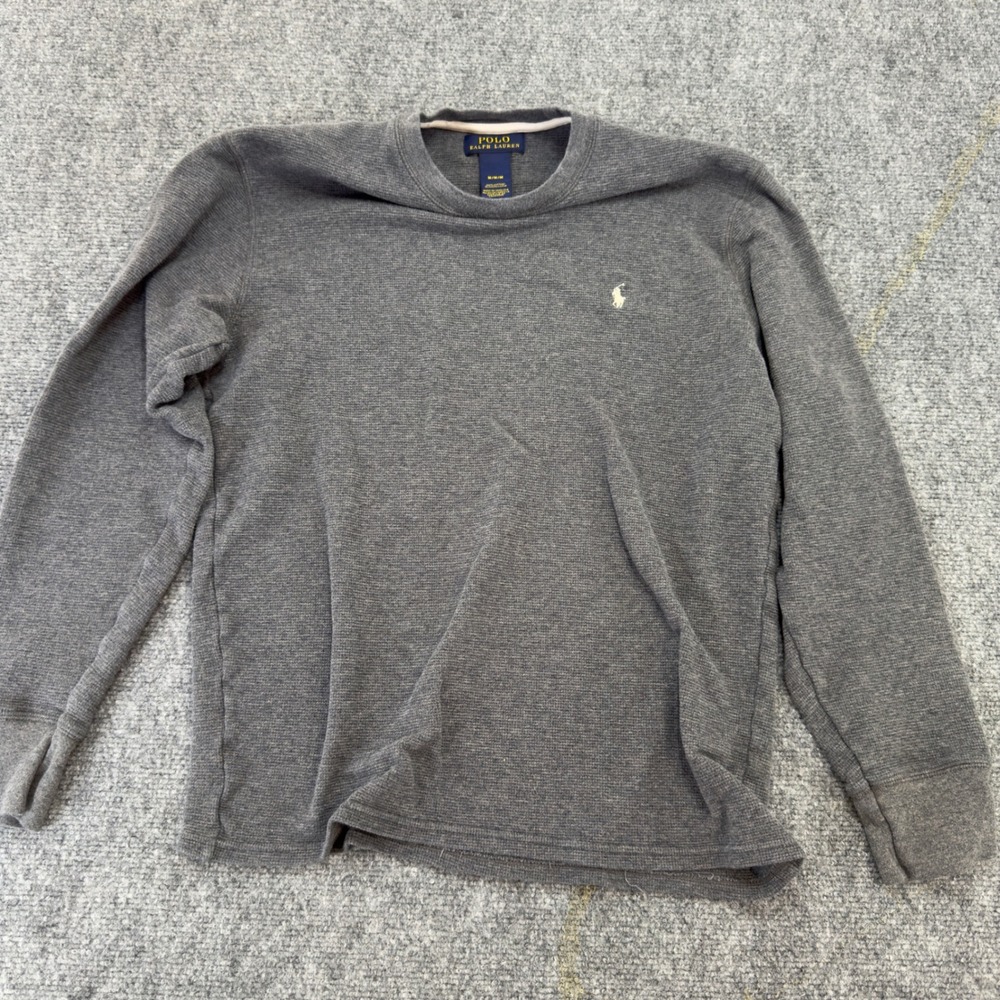 Polo Ralph Lauren Waffle Knit Thermal Long Sleeve Shirt Grey Size Medium